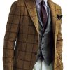 Men DJ Jacket | Lapel 3-Pocket Single-Breasted Plaid Woolen Blazer Orange