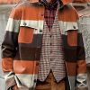 Men DJ Print Jacket | Vintage Thick Stripe Print Pocket Lapel Corduroy Jacket Photo Color