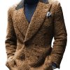 Men DJ Jacket | Vintage Sherpa Contrast Stitching Double Pocket Casual Retro Lapel Blazer Brown