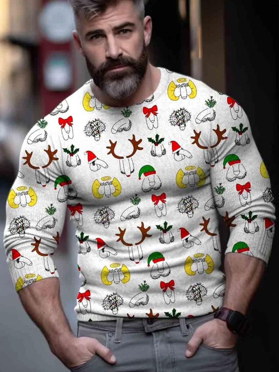 Men BXL Print Sweater | Ugly Christmas Dirty Christmas Lgbt Print Knit Pullover Sweater White