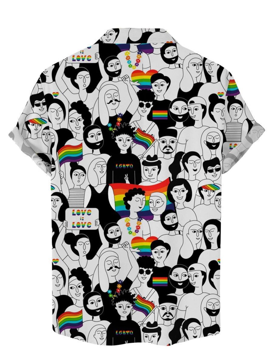 Men DJ Shirts | Pride Month Cartoon Print Casual Short Sleeve Shirt White