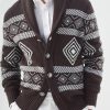 Men DJ Cardigan | Vintage Geometric Jacquard Single-Breasted Knitted Cardigan Coffee