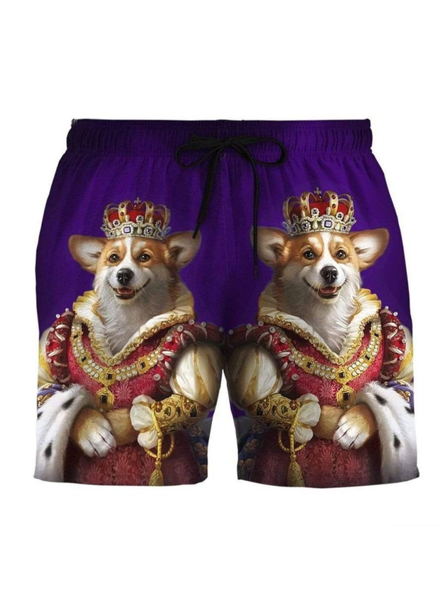 Men DJ Shorts | 3D Elizabeth Corgi Custom Cosplay Beach Summer Men Beach Shorts Photo Color