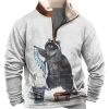 Men BXL T-Shirts | Men'S And Women'S Striped Raccoon Watercolor Zipper Fur Collar Sweatshirt Gray