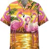 Men HLJ Shirts | Men'S Sunset Flamingo Hawaiian Short Sleeve Shirt Photo Color