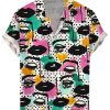 Men DJ Shirts | Colorful Abstract Face Print Casual Short Sleeve Shirt Photo Color