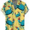 Men HLJ Shirts | Ocean Watercolor Crab Print Casual Aloha Shirt Yellow