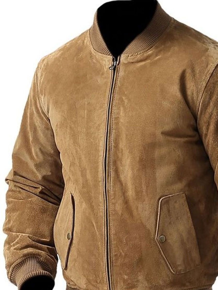 Men BXL Jacket | Men'S Casual Retro Zipper Solid Color Suede Stand Collar Jacket Khaki