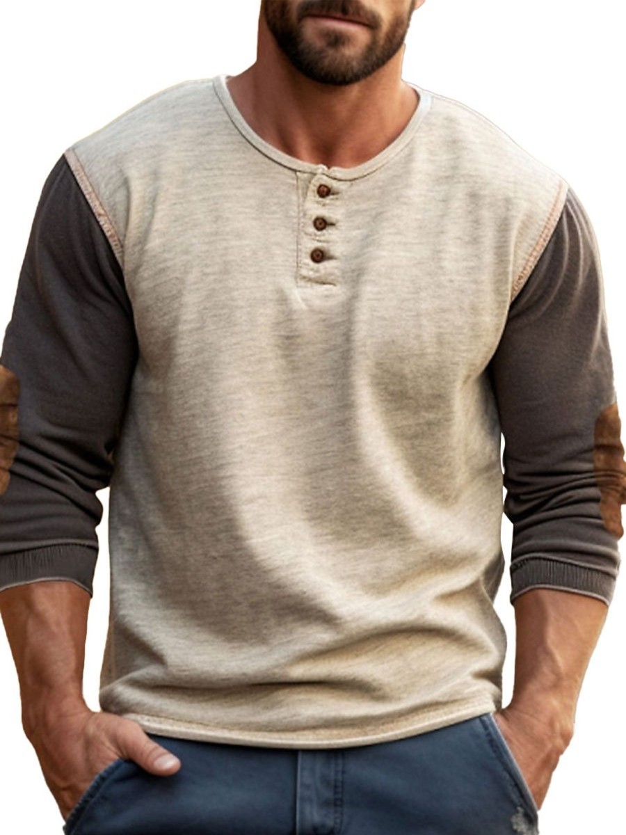 Men BXL T-Shirts | Men'S Round Neck Color Block Casual Long Sleeve T-Shirt Photo Color