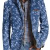 Men DJ Print Jacket | Vintage Floral Print Three-Pocket Lapel Casual Blazer Blue