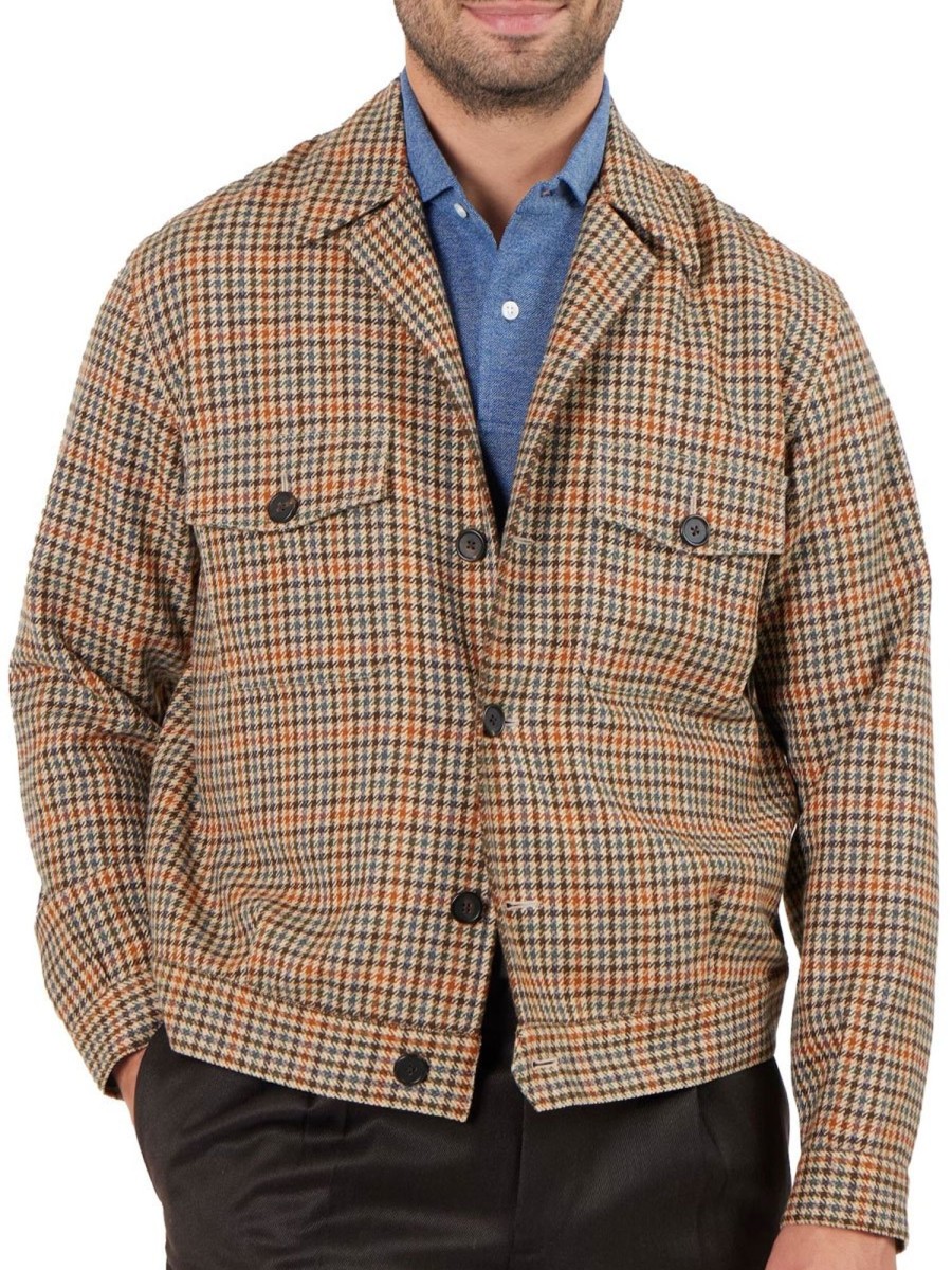 Men TH Jacket | Men'S Vintage Plaid Print Lapel Jacket Orange