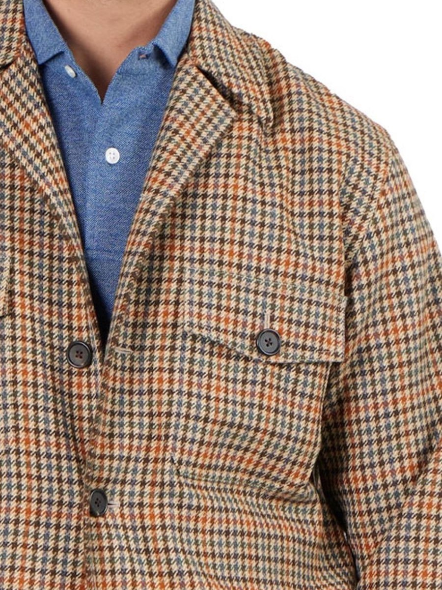 Men TH Jacket | Men'S Vintage Plaid Print Lapel Jacket Orange