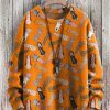 Men DJ Print Sweater | Halloween Cocks Print Round Neck Knitted Pullover Sweater