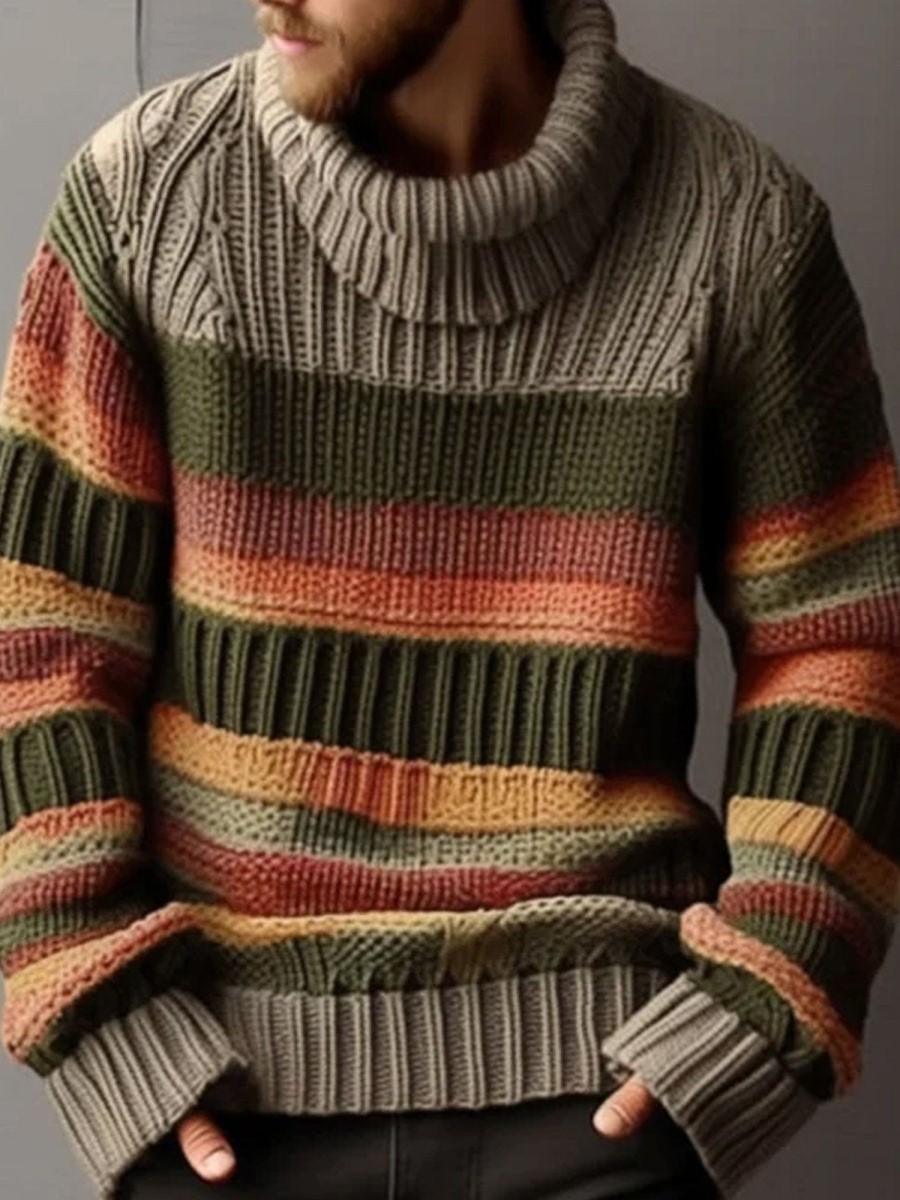 Men DJ Sweater | Casual Turtleneck Long Sleeve Colorblock Knitted Sweater Photo Color