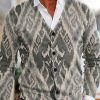 Men DJ Print Cardigan | Retro Ethnic Style Printed V-Neck Knitted Cardigan Photo Color