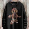 Men DJ Print Sweater | Halloween Sugar Cookie Skull Print Casual Round Neck Pullover Sweater Black