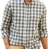 Men TH Casual Shirts | Men'S Casual Button Up Plaid Print Long Sleeve Shirt Gray