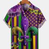 Men DJ Shirts | Mardi Gras Flag Lily Print Casual Short Sleeve Shirt Photo Color