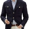 Men BXL Jacket | Vintage Solid Color Cotton Multi-Pocket Casual Blazer Navy Blue