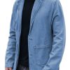 Men DJ Jacket | Lapel Double Pocket Single Breasted Denim Blazer Blue