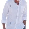 Men QMY Casual Shirts | Men'S Vacation Striped Long-Sleeved Shirt White