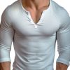 Men BXL Casual Shirts | Men'S Half Round Neck Casual Solid Color Long Sleeve T-Shirt White