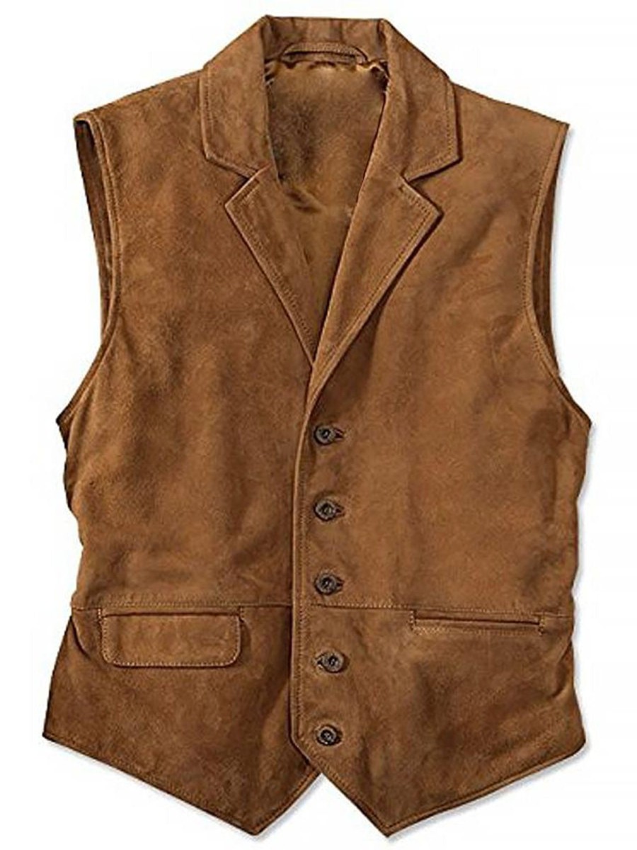 Men QMY Vest | Vintage Single-Breasted Suede Vest Brown