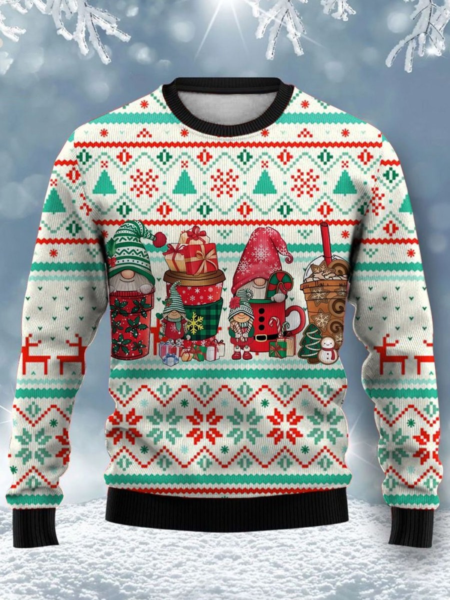 Men GYJ Ugly Sweater | Funny Santa Print Casual Crew Neck Sweatshirt Photo Color