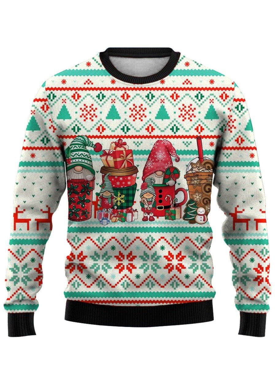 Men GYJ Ugly Sweater | Funny Santa Print Casual Crew Neck Sweatshirt Photo Color