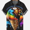 Men DJ Shirts | Ice Cream Day Pride Chocolate Piercing Ice Cream Rainbow Print Shirt Black