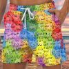 Men DJ Shorts | Fun Rainbow Polka-Dot Boobs Print Two-Pocket Tie-Up Hawaiian Shorts