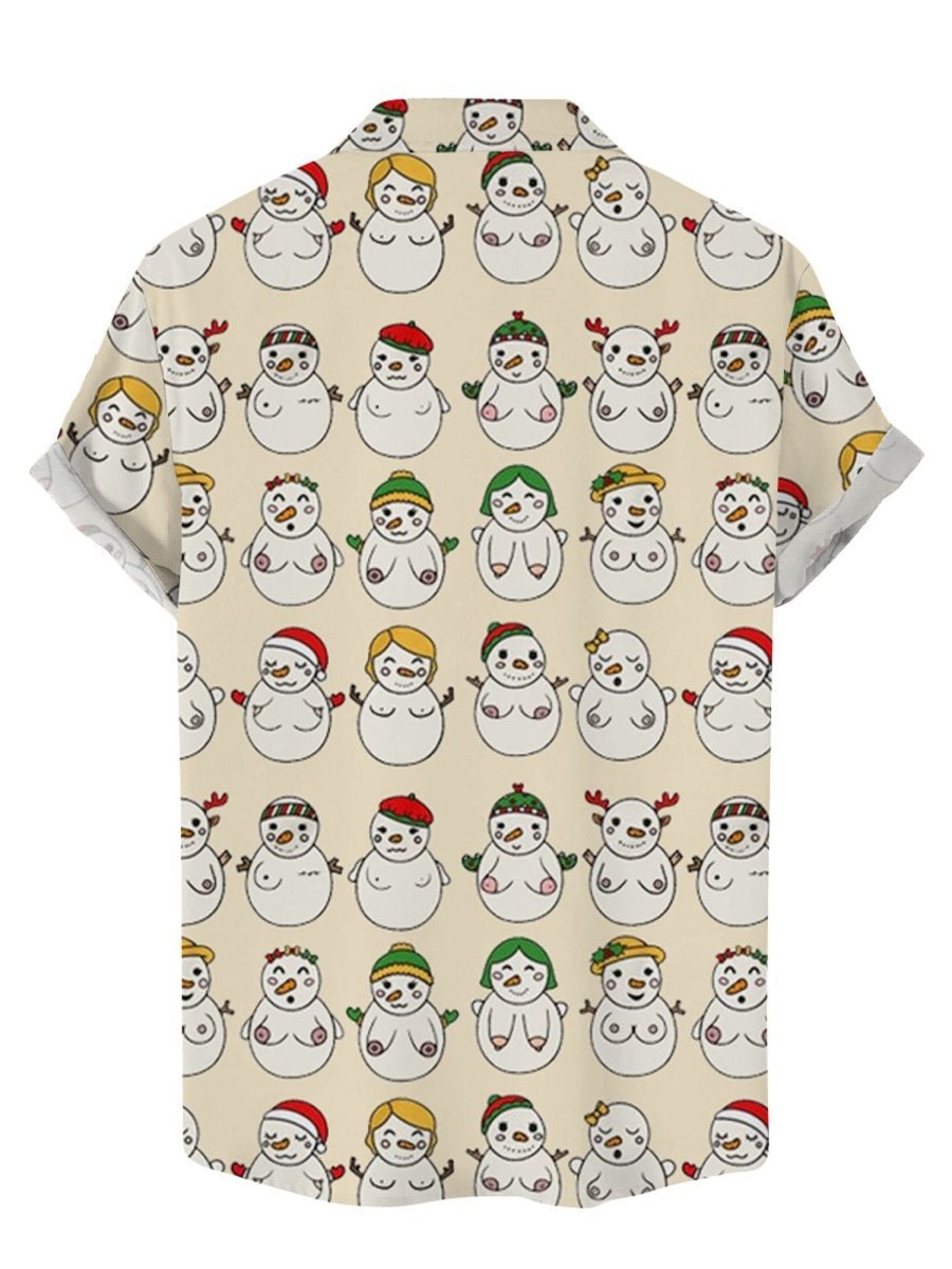 Men DJ Shirts | Fun Christmas Snowman Boobs Print Short Sleeve Shirt