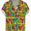 Men DJ Shirts | Fun Colorful Pop Art Print Short Sleeve Shirt Yellow