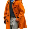 Men MY Jacket | Fashion Contrast Color Hooded Pocket Long Sleeve Toggle Coat Orange