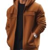 Men DJ Cardigan | Contrast Color Hooded Zip Pocket Sweatshirt Cardigan Brown