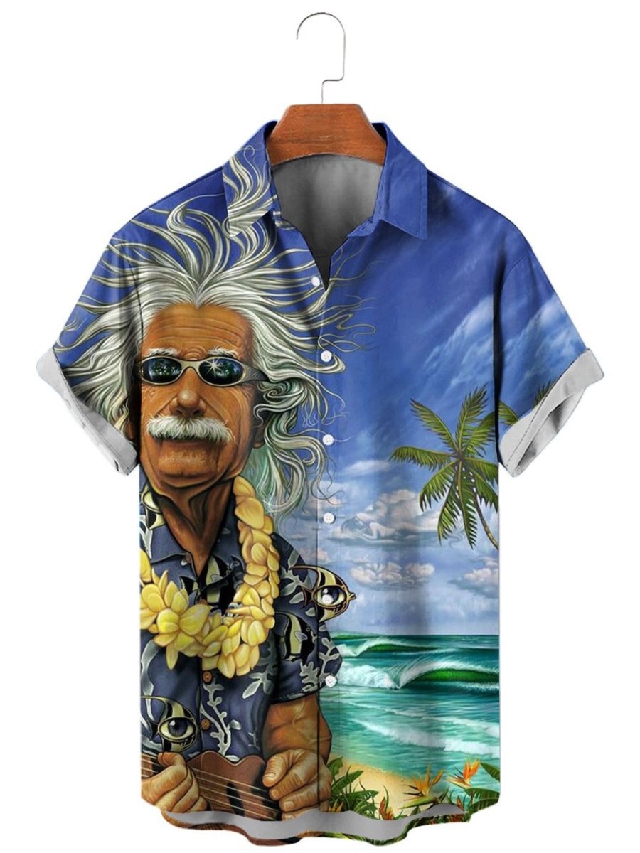 Men HLJ Shirts | Men'S Fun Hawaiian Surf Art Short Sleeve Shirt Blue