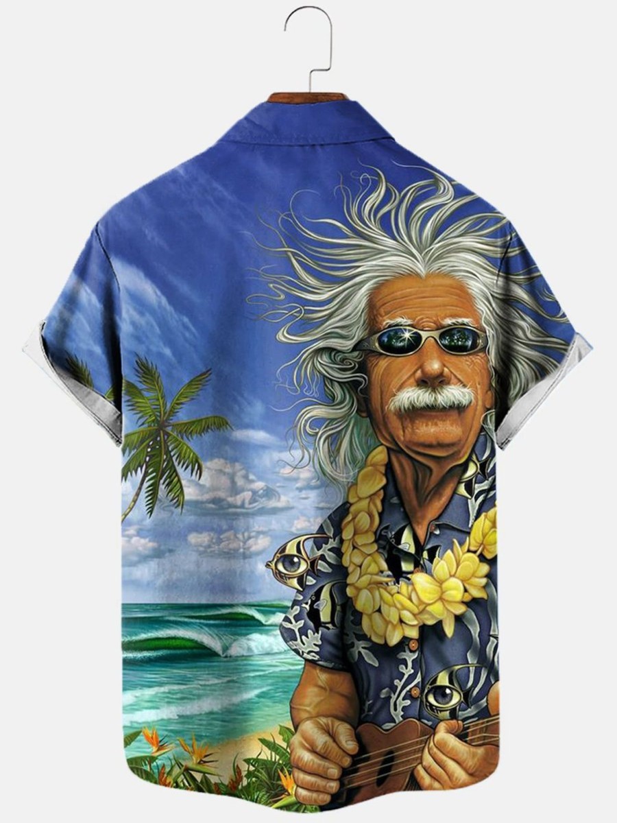 Men HLJ Shirts | Men'S Fun Hawaiian Surf Art Short Sleeve Shirt Blue