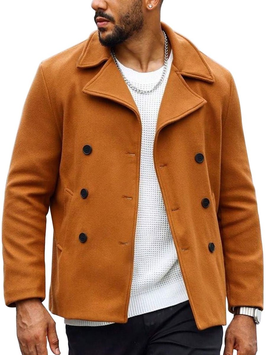 Men BXL Jacket | Men'S Solid Color Double-Breasted Double-Breasted Casual Coat Orange