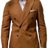 Men BXL Jacket | Men'S Solid Color Multi-Pocket Lapel Double-Breasted Casual Blazer Caramel Colour