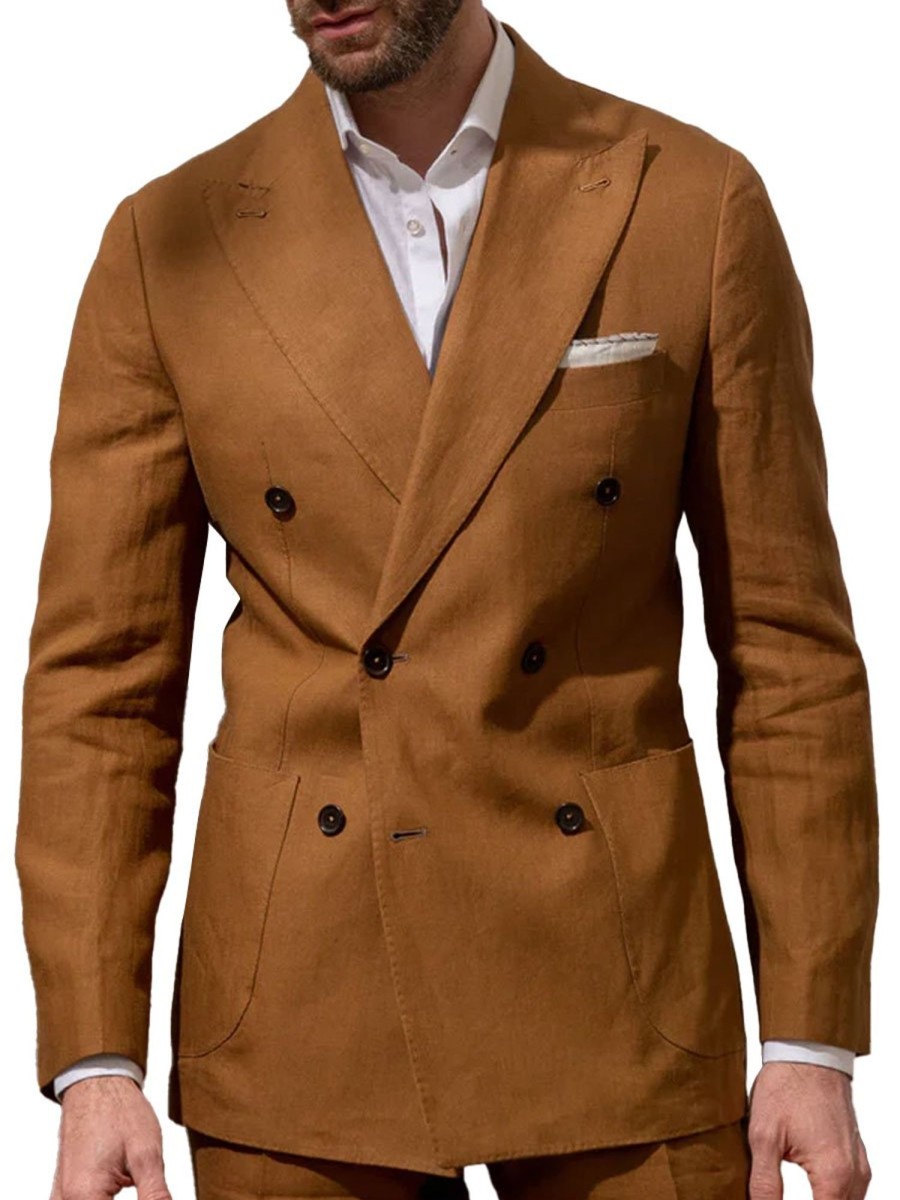 Men BXL Jacket | Men'S Solid Color Multi-Pocket Lapel Double-Breasted Casual Blazer Caramel Colour