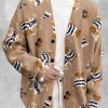 Men DJ Print Cardigan | Retro Cartoon Bear Print Single-Breasted Casual Knitted Cardigan Khaki