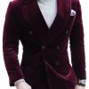 Men BXL Jacket | Men'S Vintage Velvet Double-Breasted Lapel Casual Blazer Wine Red