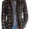 Men DJ Print Jacket | Retro Ethnic Print Lapel Three-Pocket Casual Blazer Photo Color