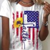 Women DJ | Crew Neck Flag Letter Print Casual Short Sleeve T-Shirt White