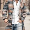 Men BXL Print Jacket | Men'S Casual Single-Breasted Stand-Collar Color Block Geometric Wool Coat Photo Color