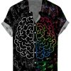 Men DJ Shirts | Smart Brain Print Casual Short Sleeve Shirt Black