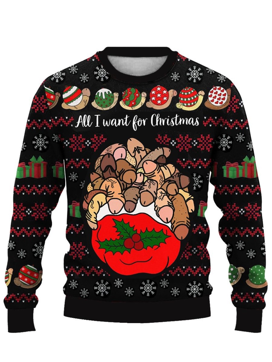 Men DJ Ugly Sweater | Christmas Cocks Gift Printed Casual Crew Neck Sweatshirt Photo Color