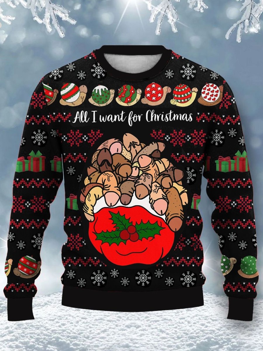 Men DJ Ugly Sweater | Christmas Cocks Gift Printed Casual Crew Neck Sweatshirt Photo Color