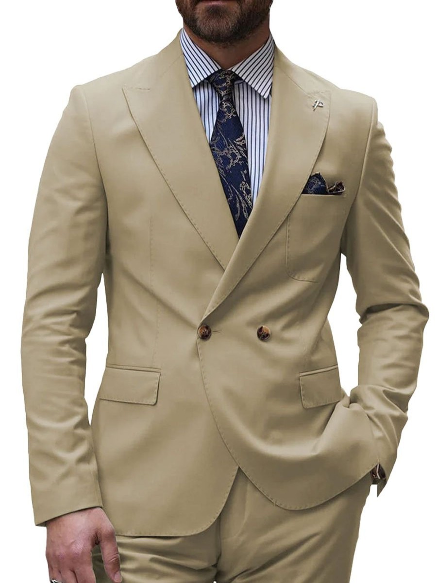 Men BXL Jacket | Men'S Solid Color Multi-Pocket Two-Button Blazer Apricot