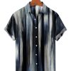 Men HLJ Shirts | Men'S Vintage Stripe Casual Short Sleeve Shirt Blue